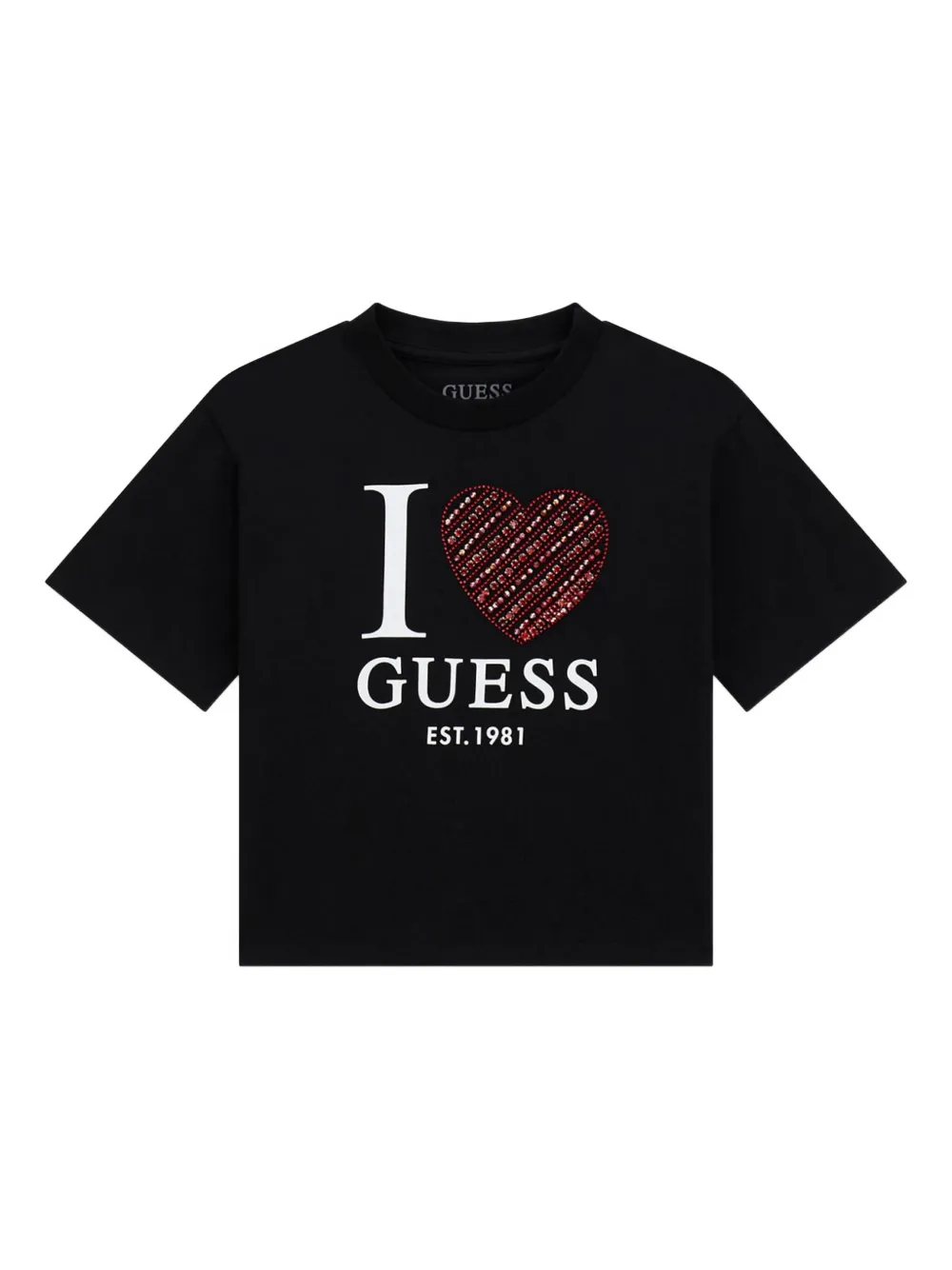 guess kids embellished heart-graphic T-shirt | Black | Image 1