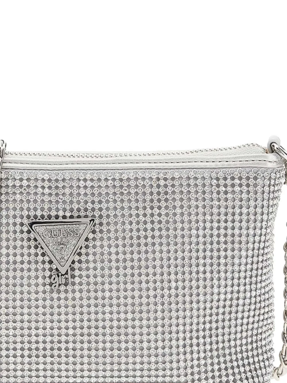 Guess Crystal-embellished Chain-strap Bag In Silver