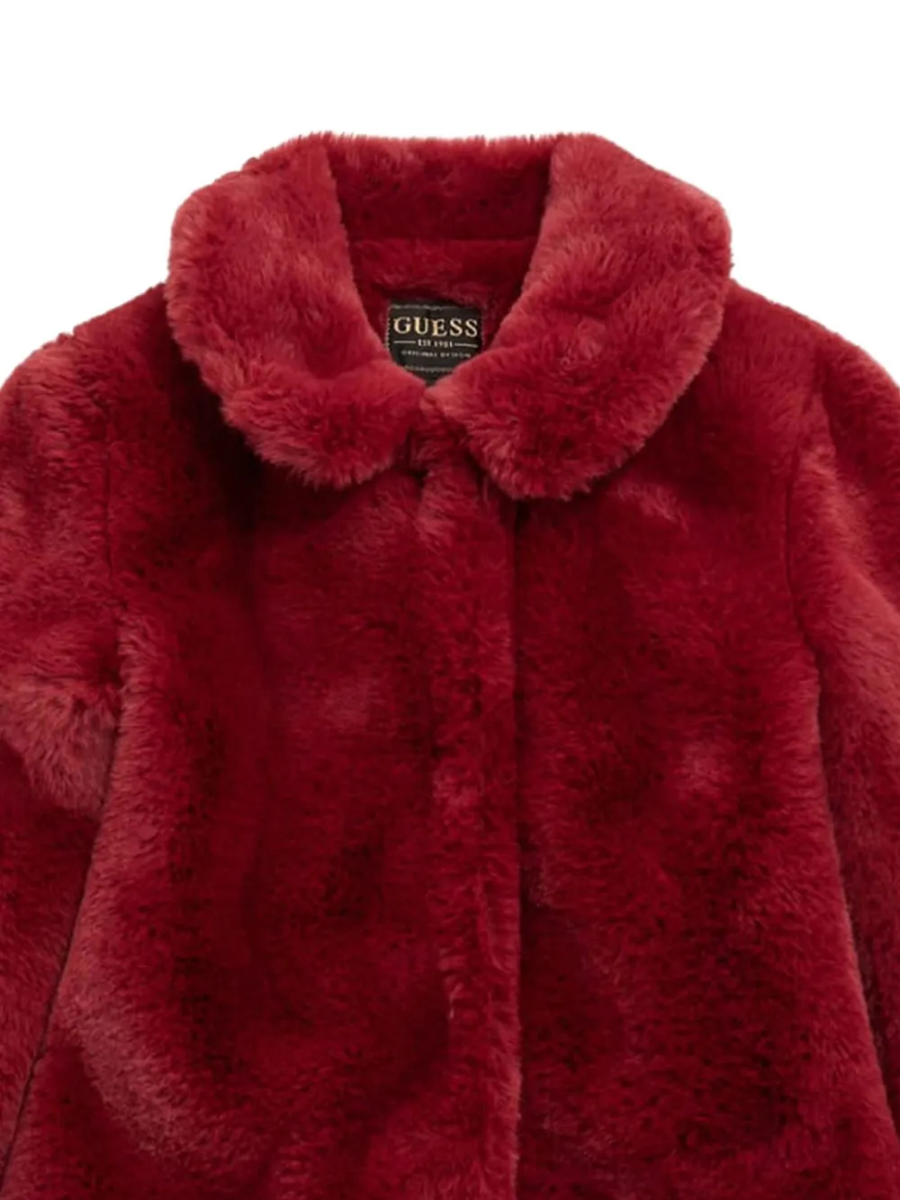 Guess Girls Faux Fur Jacket In Red