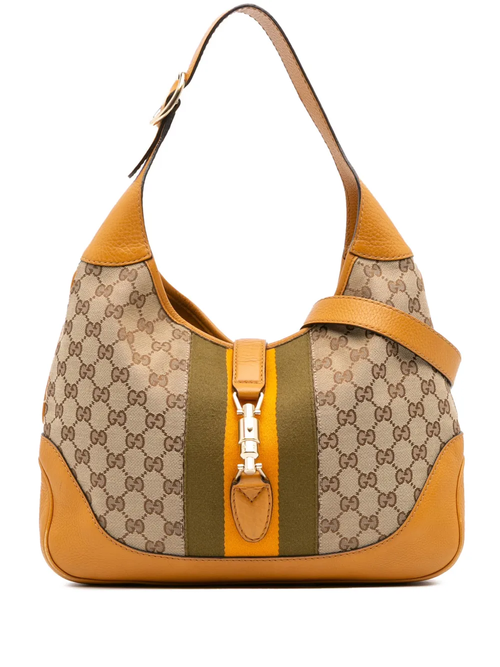 Pre-owned Gucci 2016-2025 Gg Canvas Web Jackie O Bouvier Crossbody Bag In Brown