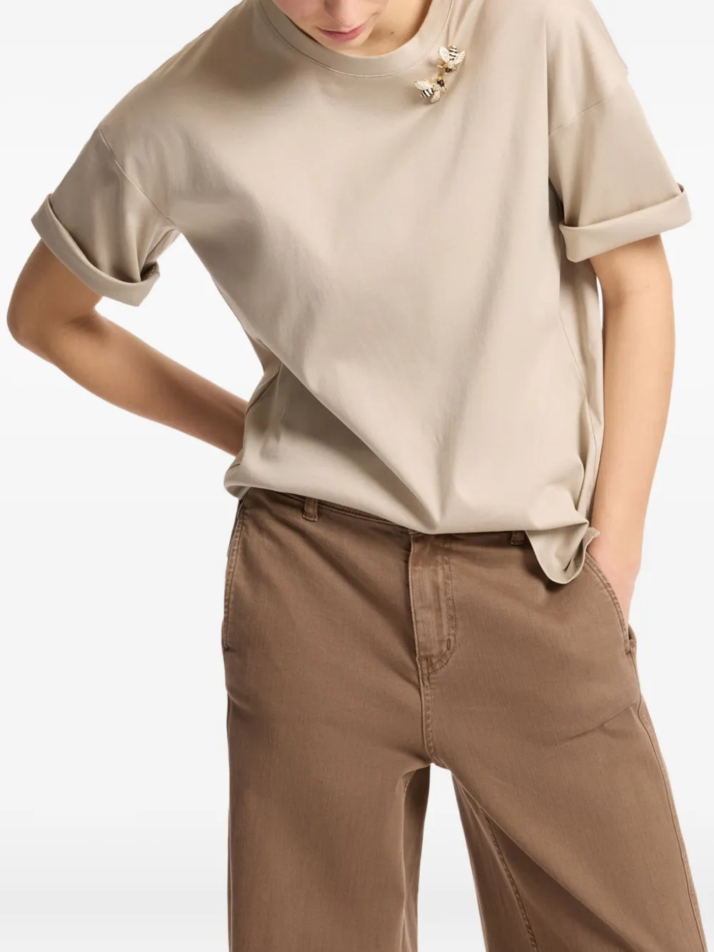 Elena Miro' Bee-embellished T-shirt In Neutral