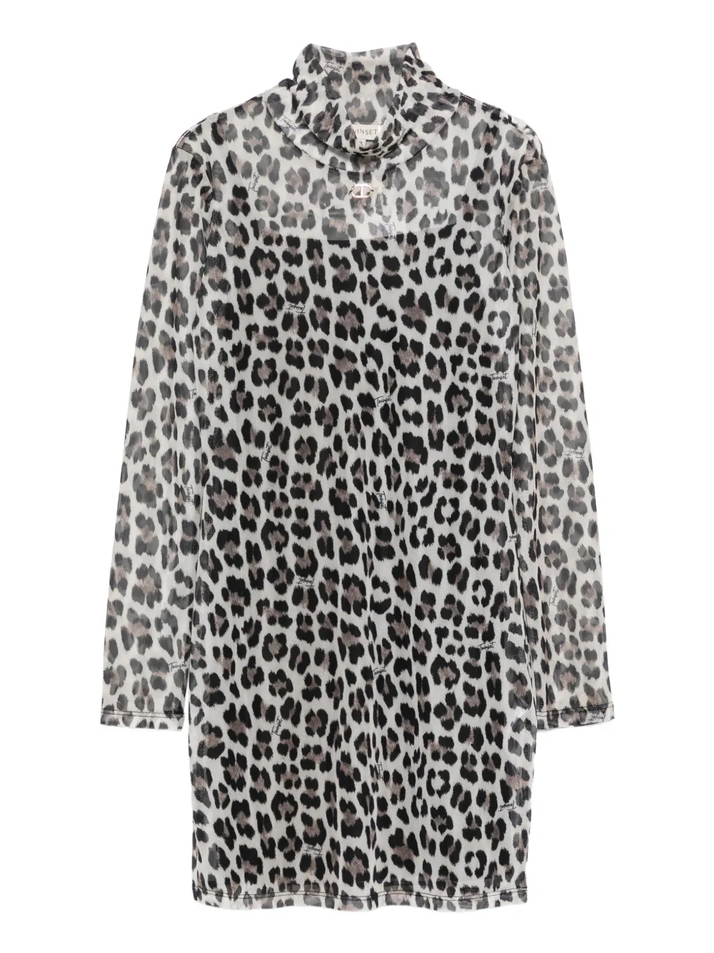 TWINSET Kids leopard-print high-neck dress - Marrone