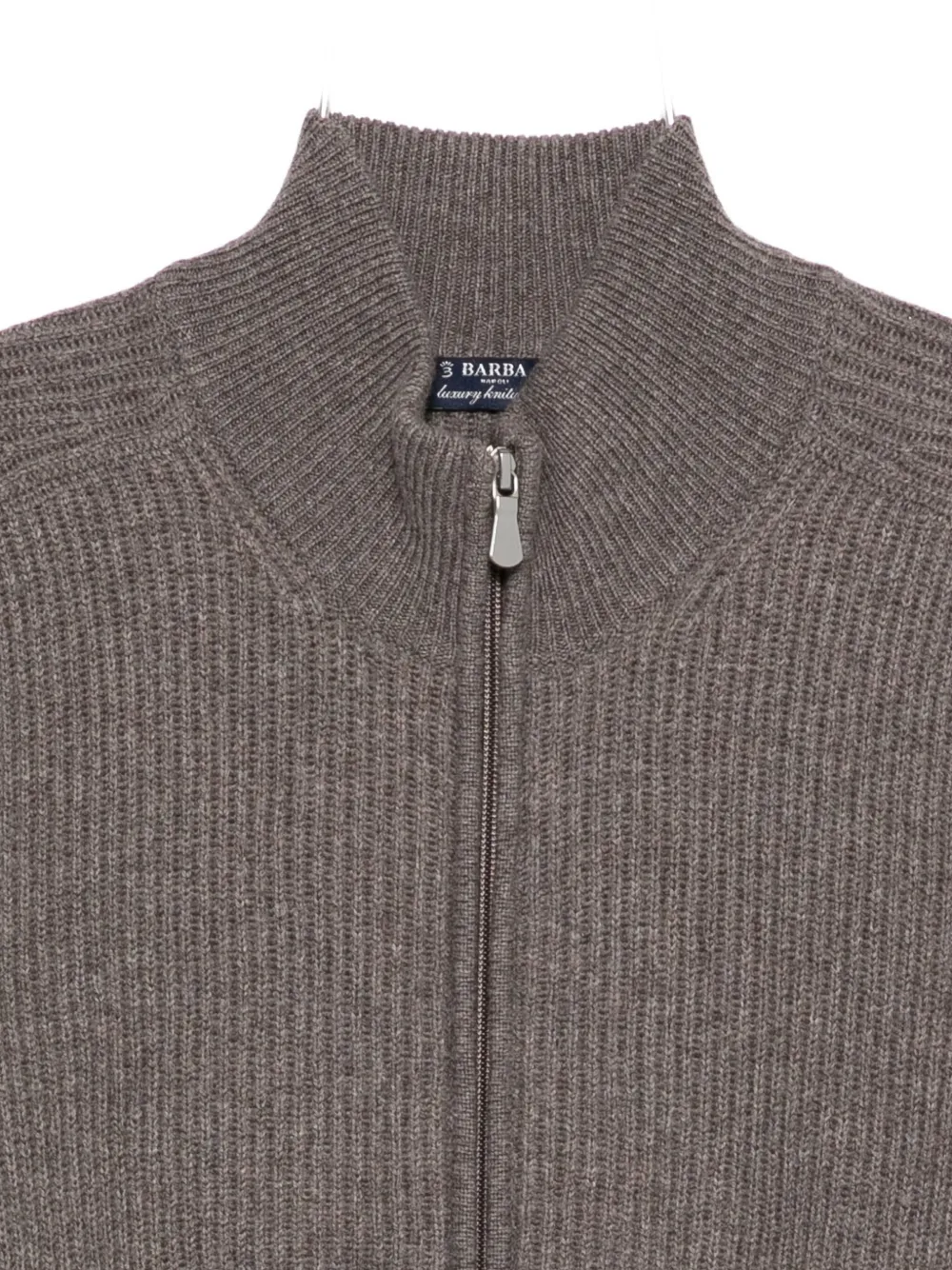 Barba Napoli Ribbed Zip-up Cardigan In Gray