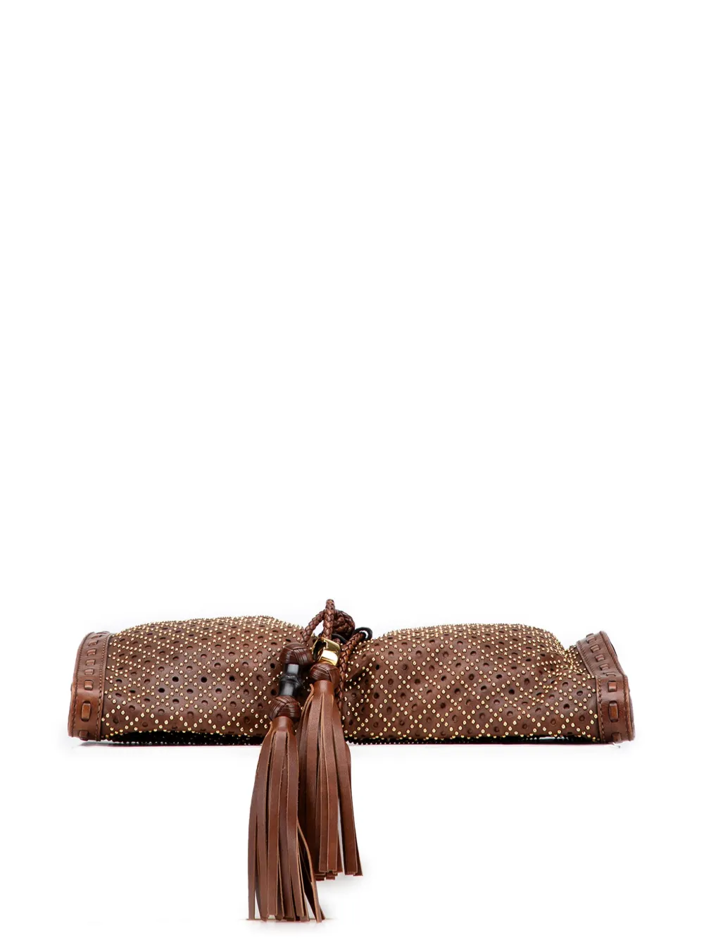 Pre-owned Gucci 2000-2015 Perforated Leather Studded Malika Clutch Bag In Brown