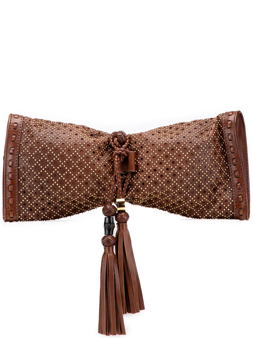 Gucci Pre-Owned 2000-2015 Perforated Leather Studded Malika clutch bag | Brown | Image 1