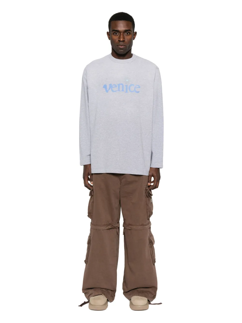 Erl Text-print Long-sleeve T-shirt In Gray