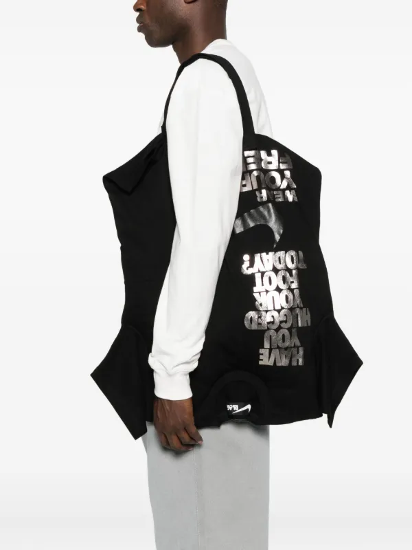 Black Comme Des Garçons x Nike slogan-print Tote Bag | Black