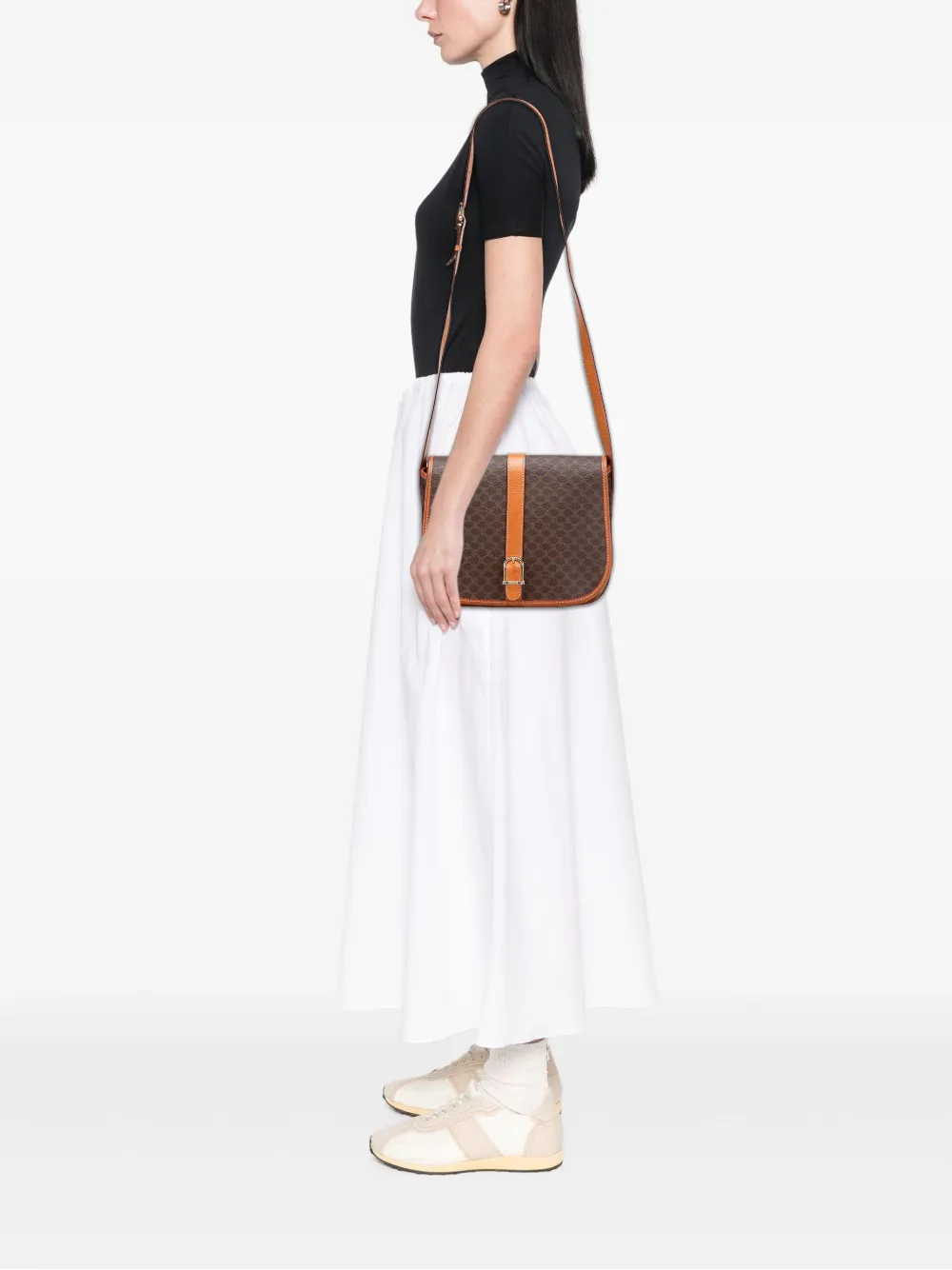 Pre-owned Celine 1992 Macadam Coated Canvas Crossbody Bag In Brown