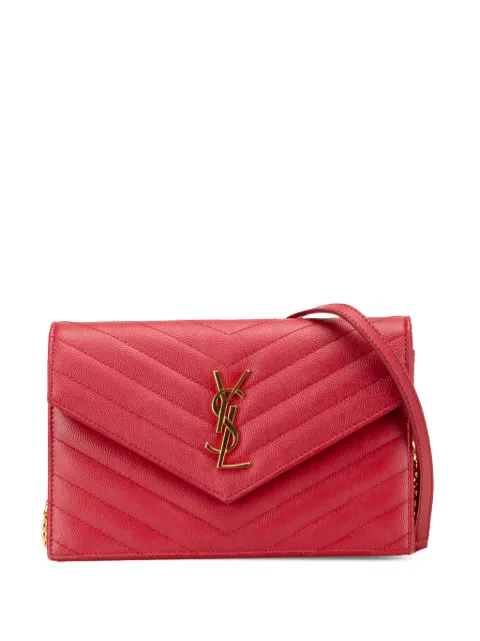 Saint Laurent Pre-Owned 2017 Grain De Poudre Chevron Monogram Envelope Wallet on Chain crossbody bag