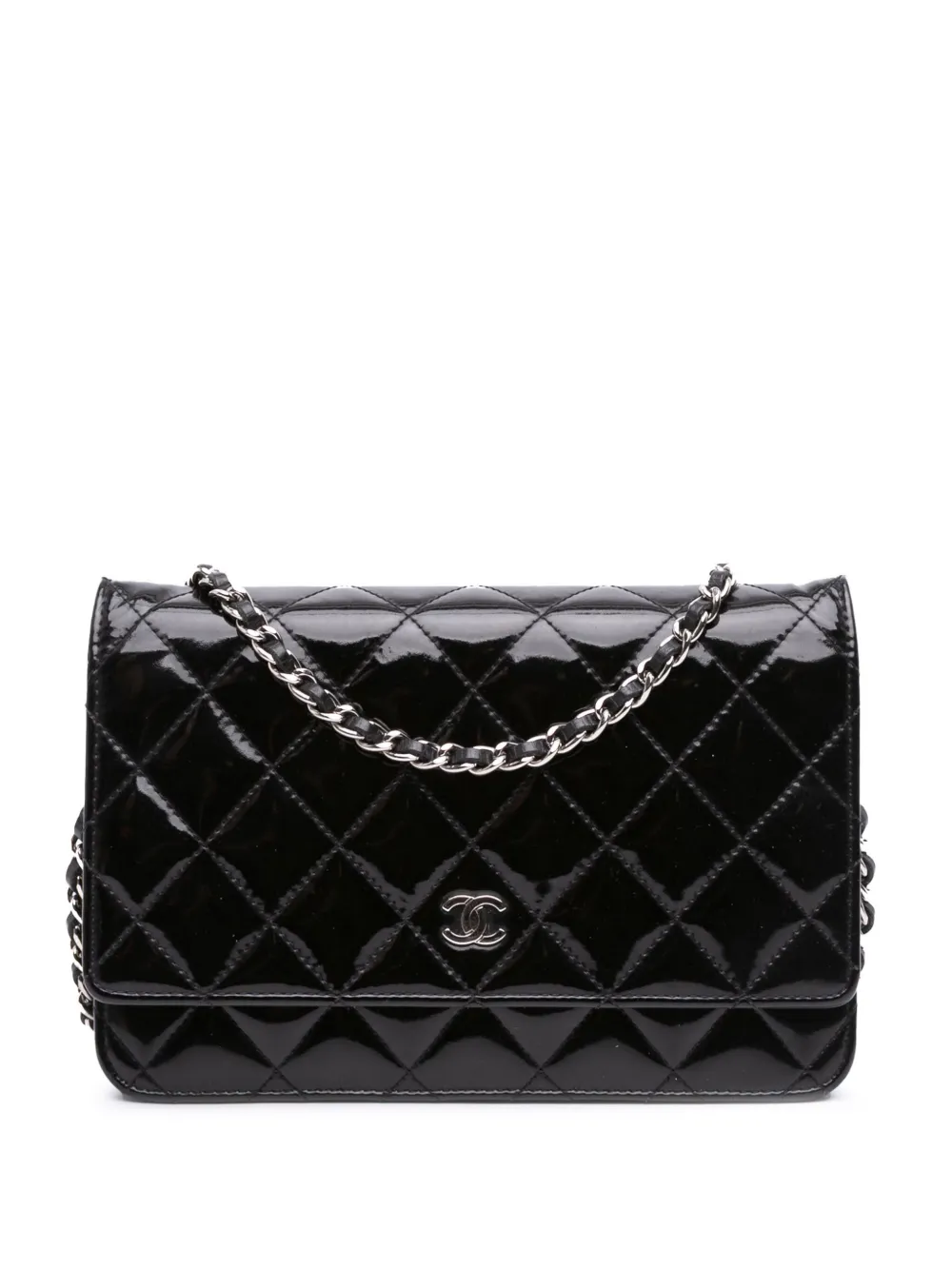 CHANEL Pre-Owned 2013-2014 CC Quilted Patent Wallet On Chain crossbody bag | Black | Image 1