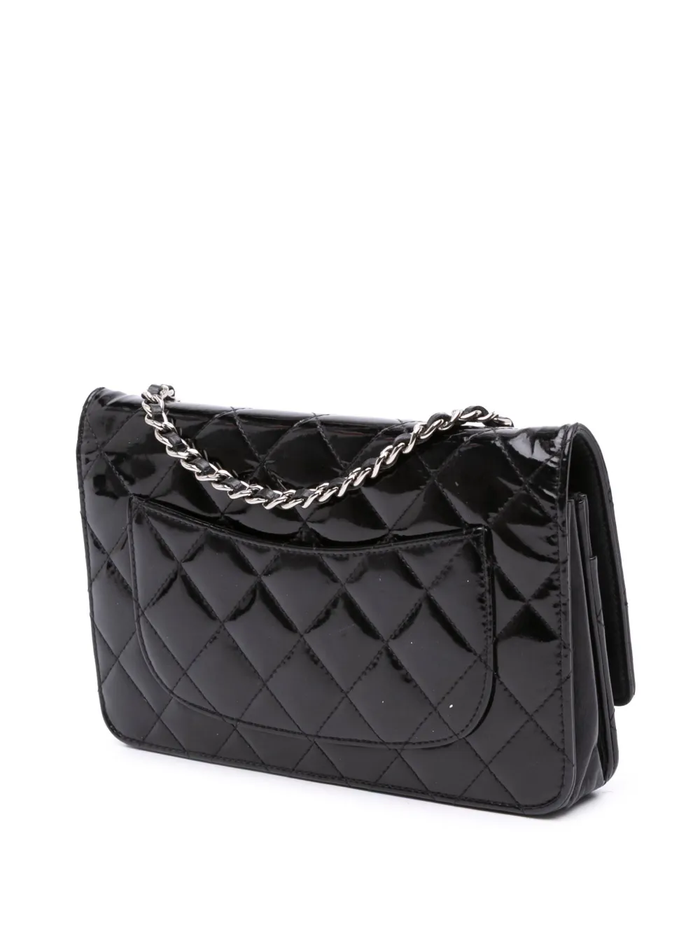 Pre-owned Chanel 2013-2014 Cc Quilted Patent Wallet On Chain Crossbody Bag In Black