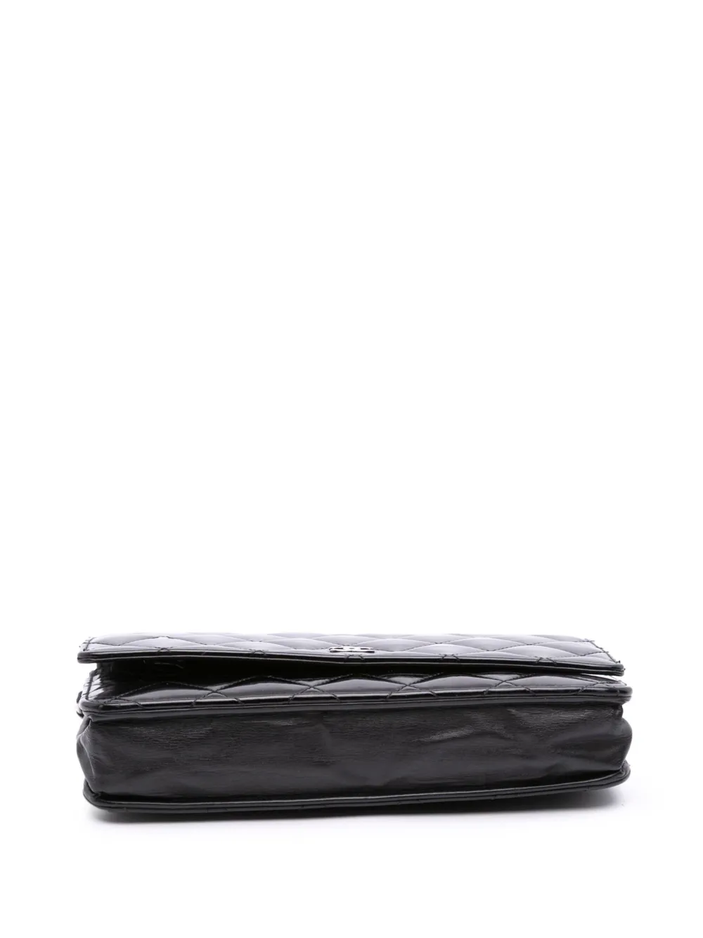 Pre-owned Chanel 2013-2014 Cc Quilted Patent Wallet On Chain Crossbody Bag In Black