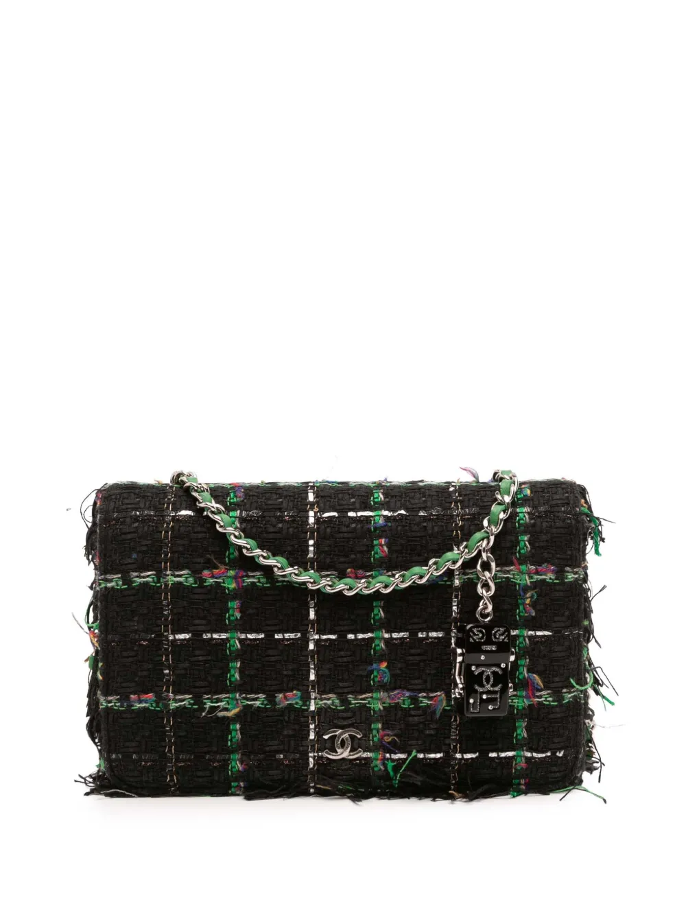 CHANEL Pre-Owned 2017-2018 Quilted Boucle Tweed Robot Charm Wallet On Chain crossbody bag | Green | Image 1