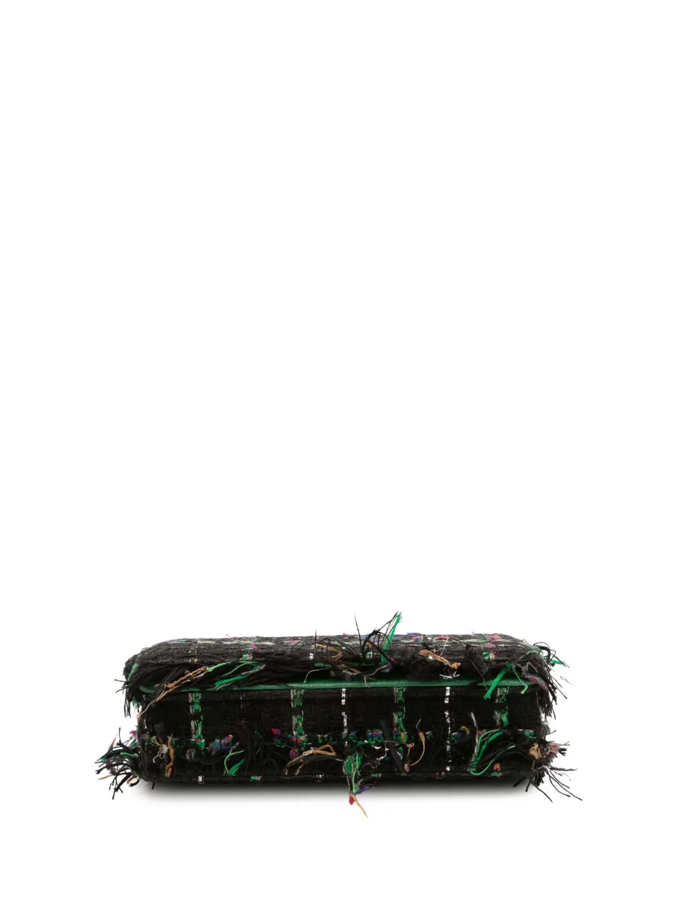 Pre-owned Chanel 2017-2018 Quilted Boucle Tweed Robot Charm Wallet On Chain Crossbody Bag In Green