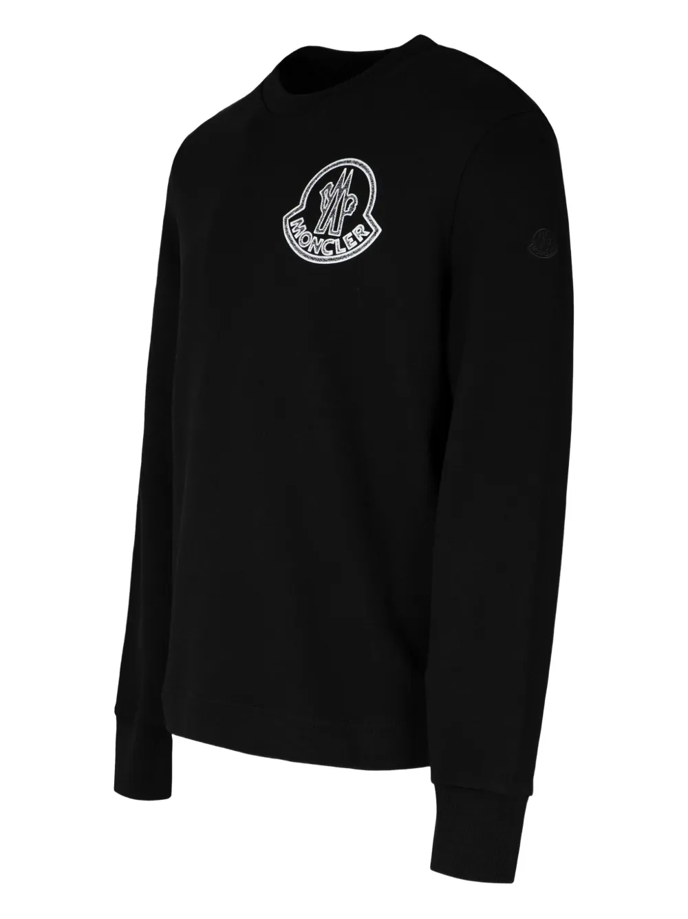 Moncler Logo-patch Crew-neck Cotton Sweatshirt In Black