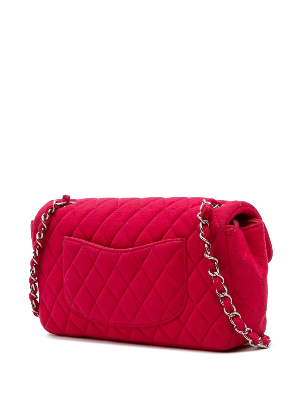 Pre-owned Chanel 2009-2010 Quilted Jersey East West Single Flap Shoulder Bag In Pink