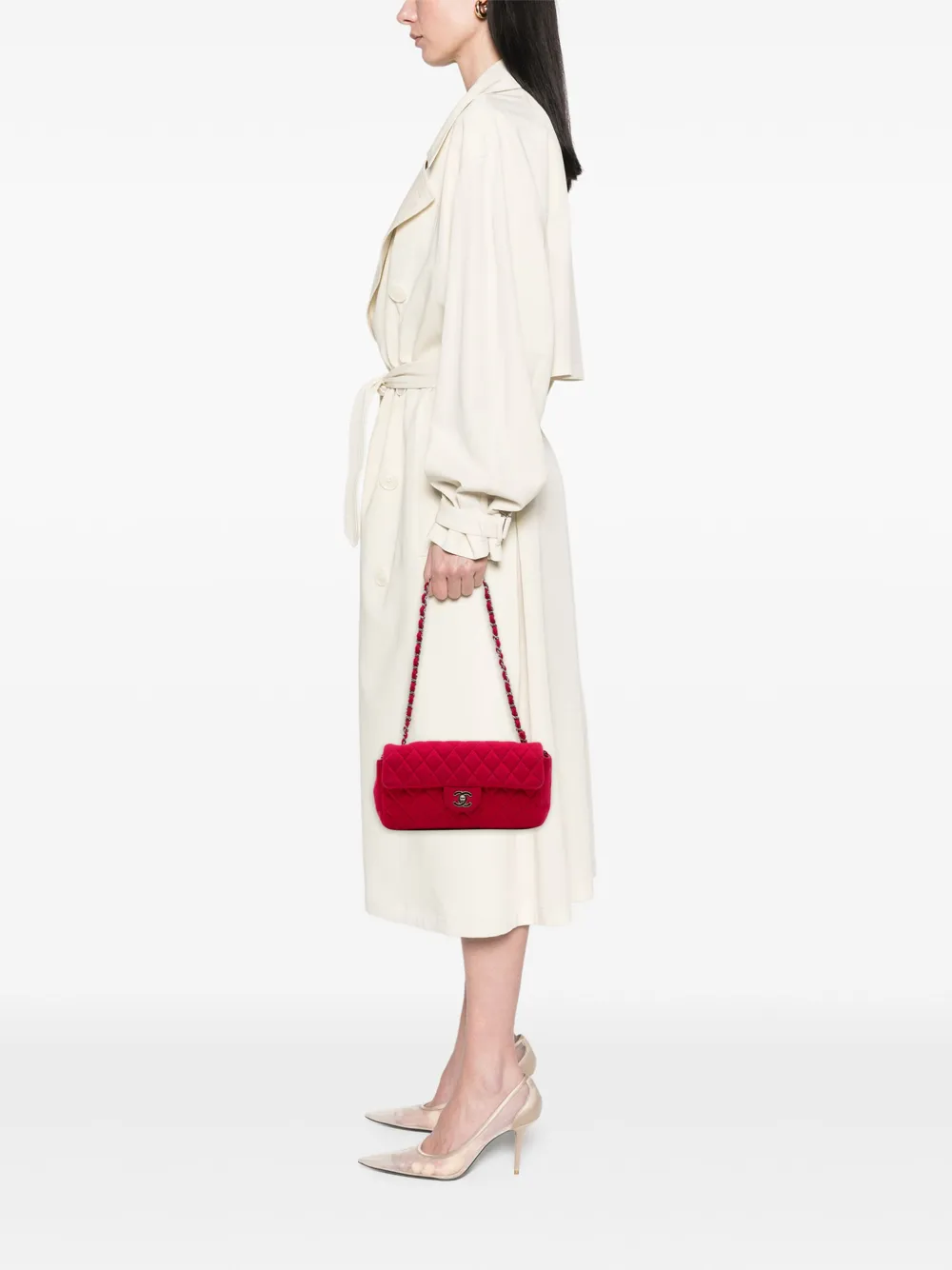 Pre-owned Chanel 2009-2010 Quilted Jersey East West Single Flap Shoulder Bag In Pink