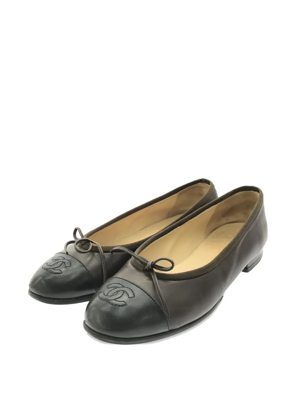 CHANEL Pre-Owned Leren ballerina's met bewerkte neus - Zwart