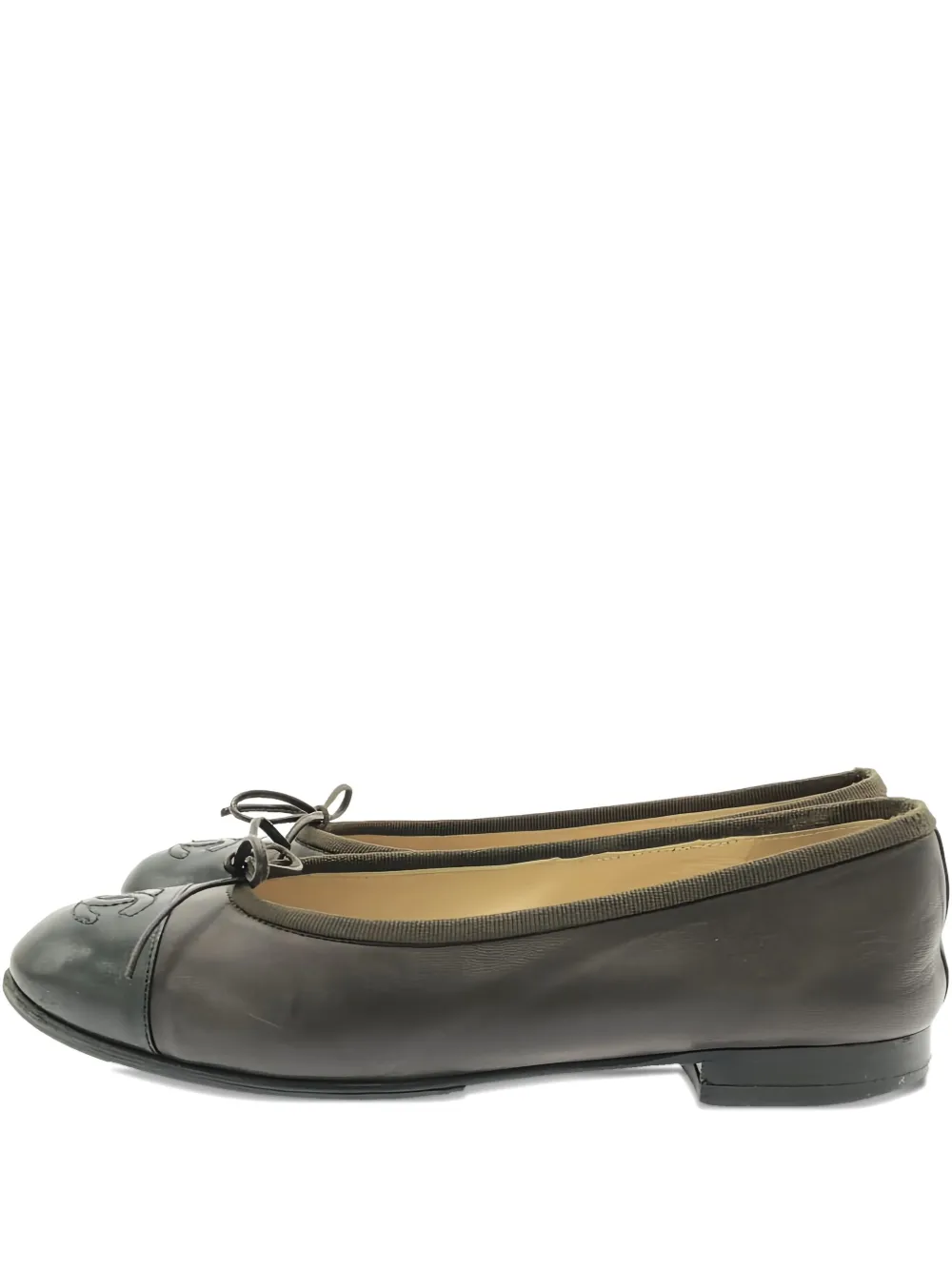 Pre-owned Chanel Leather Cap-toe Ballet Flats In Black