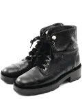 CHANEL Pre-Owned pearl-embellishment lace-up boots - Black