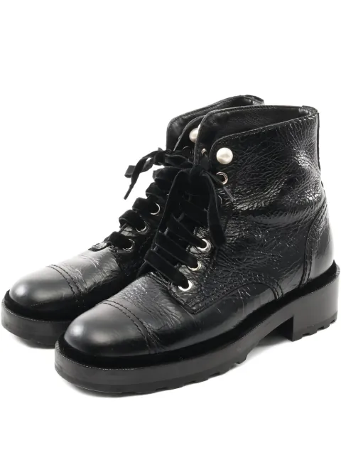 CHANEL Pre-Owned pearl-embellishment lace-up boots