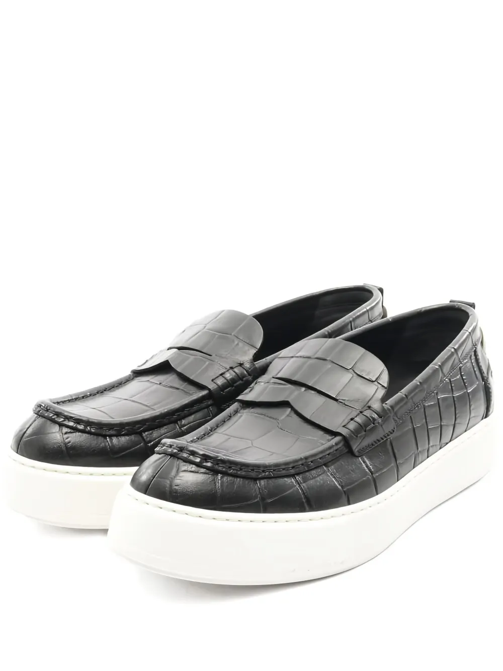Pre-owned Louis Vuitton Crocodile-embossed Slip-ons In Black