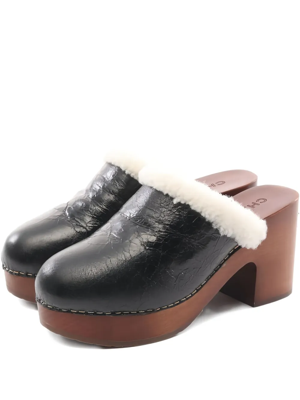 Pre-owned Chanel 90mm Sheepskin-lining Platform Mules In Black