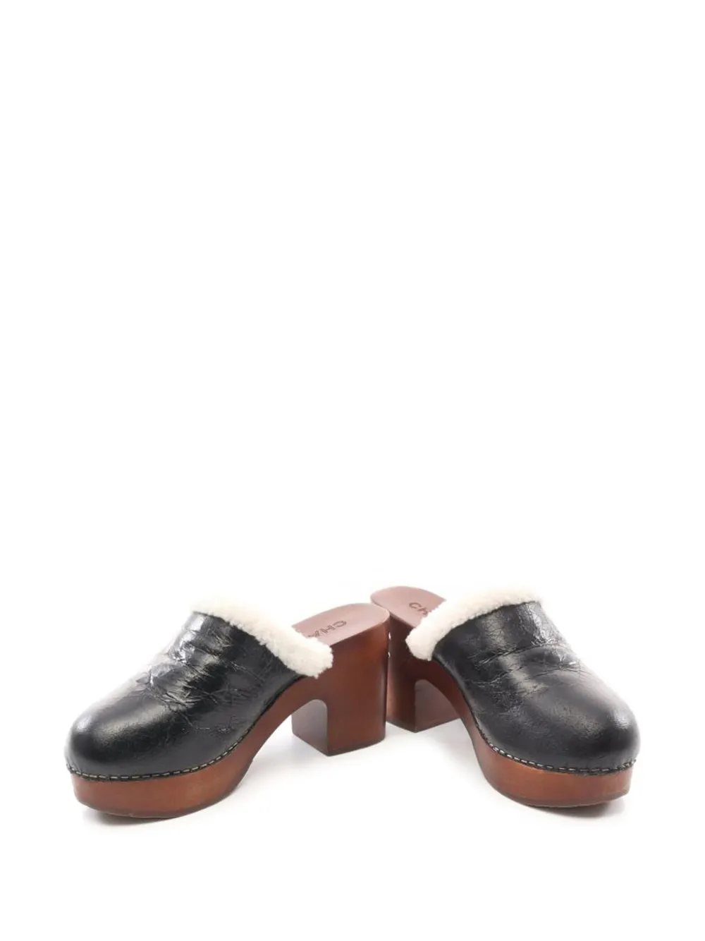 CHANEL Pre-Owned 90 mm muiltjes met lammy voering en plateauzool - Zwart