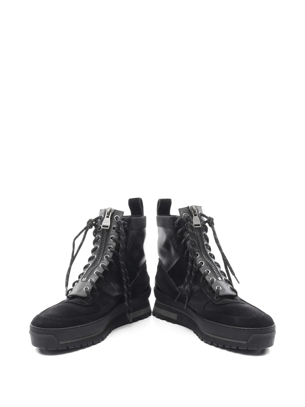 Pre-owned Louis Vuitton Eclipse-monogram Front-zip Ankle Boots In Black