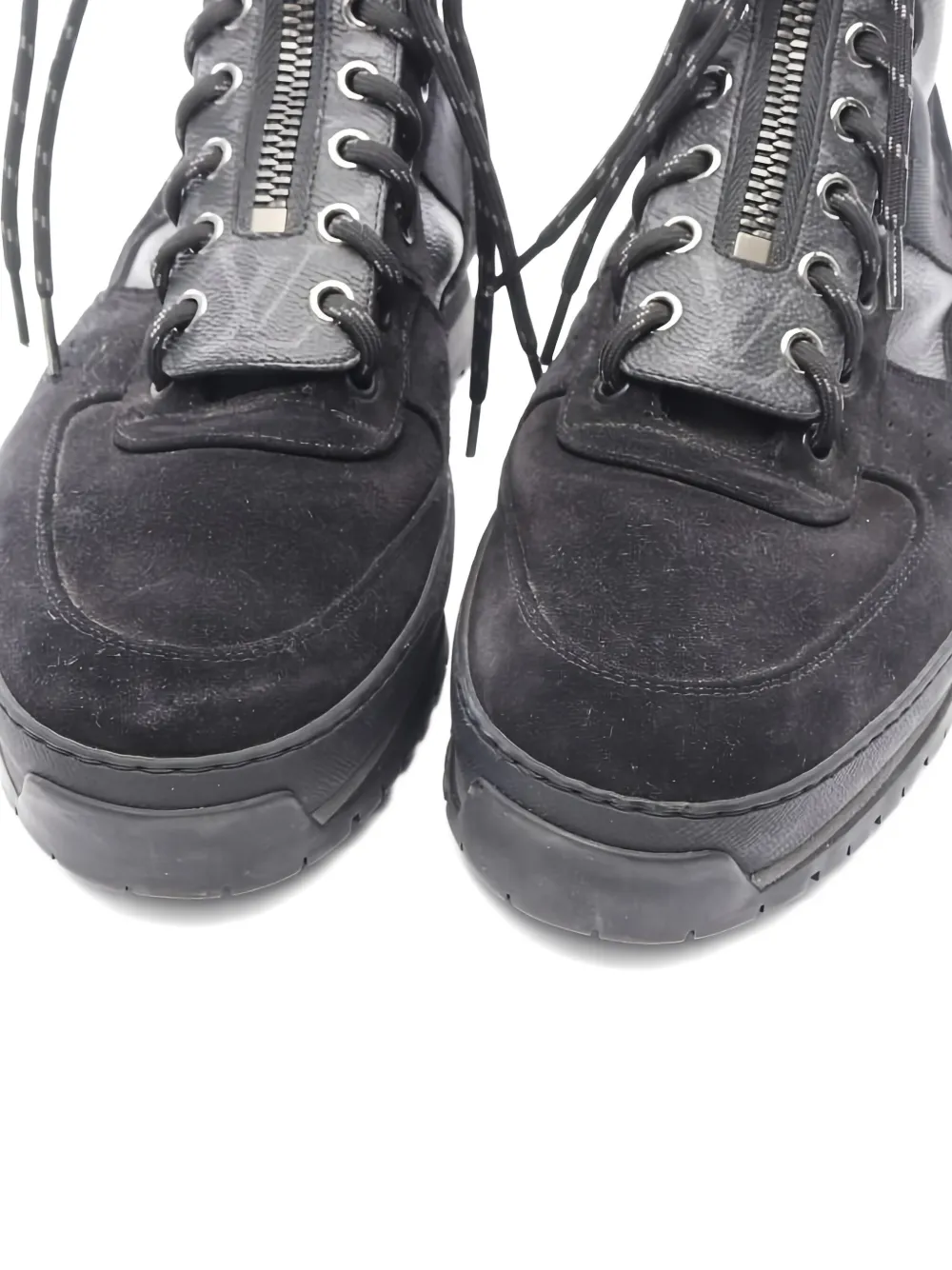 Pre-owned Louis Vuitton Eclipse-monogram Front-zip Ankle Boots In Black