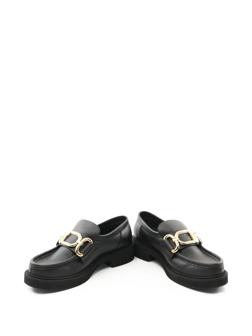 Pre-owned Louis Vuitton Academy Line Chain-link Leather Loafers In Black