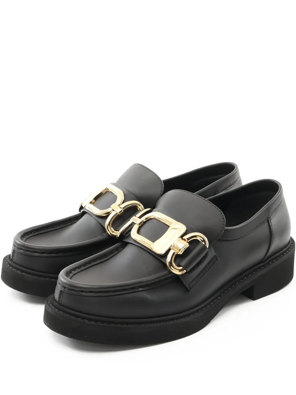 Pre-owned Louis Vuitton Academy Line Chain-link Leather Loafers In Black