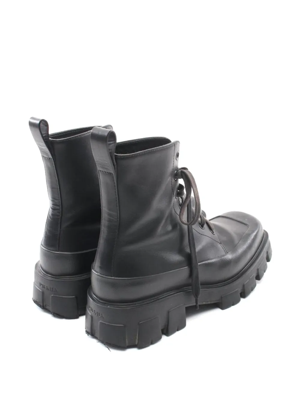 Pre-owned Prada 50mm Lace-up Lug-sole Combat Boots In Black