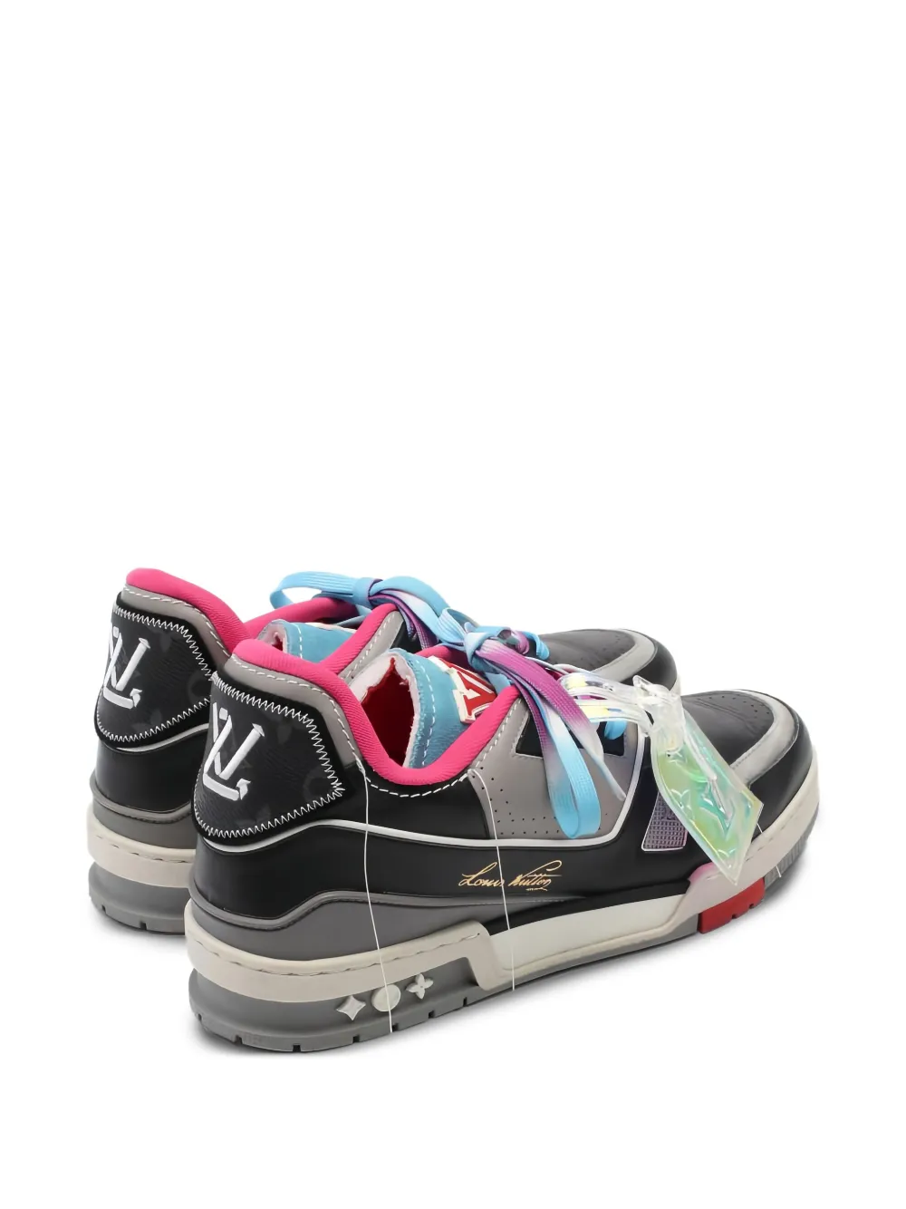 Pre-owned Louis Vuitton Lace-up Leather Sneakers In Black
