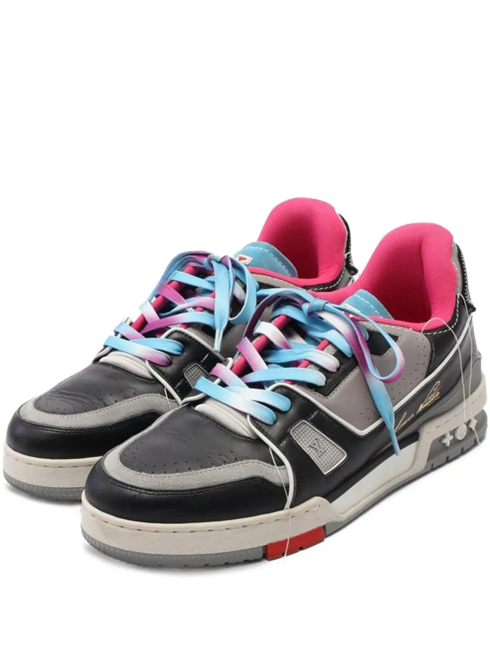 Pre-owned Louis Vuitton Lace-up Leather Sneakers In Black