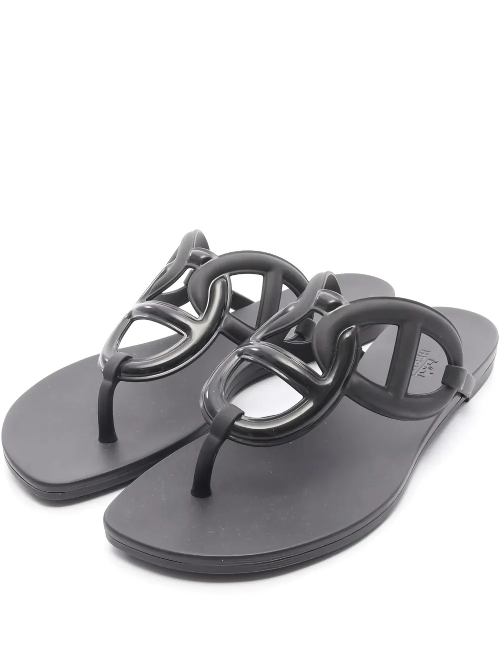 Pre-owned Hermes Chain-link Thong Flip Flops In Black