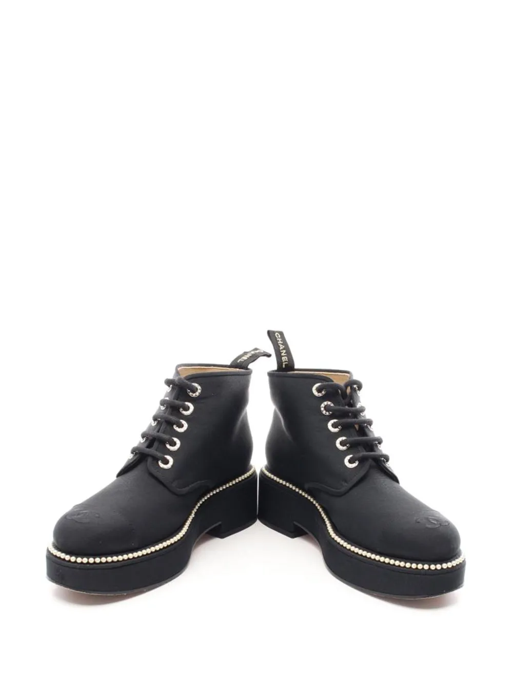 CHANEL Pre-Owned Enkellaarzen met afwerking van parels en veters - Zwart