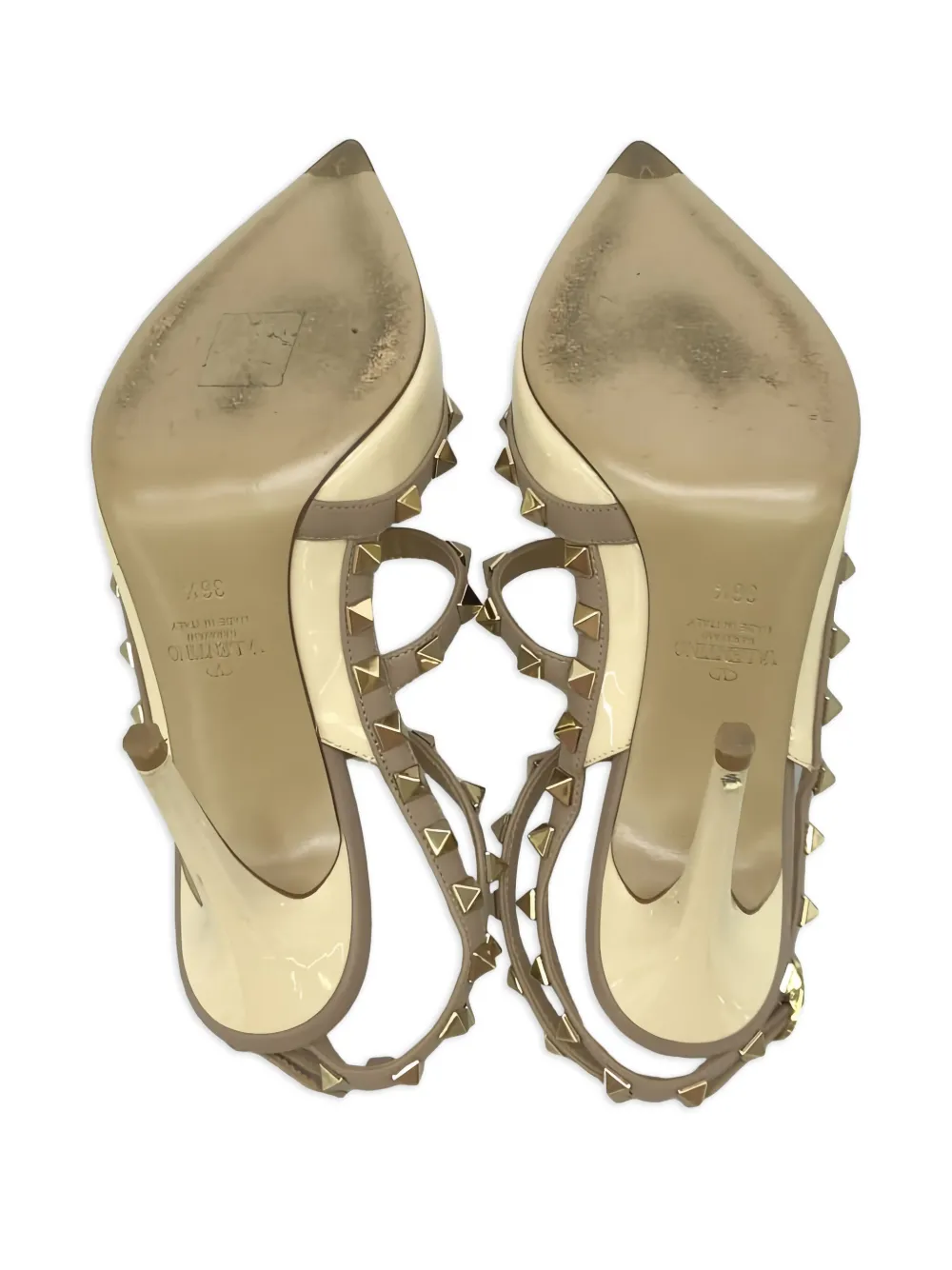 Pre-owned Valentino Garavani Studded Slingback Pumps In Neutral