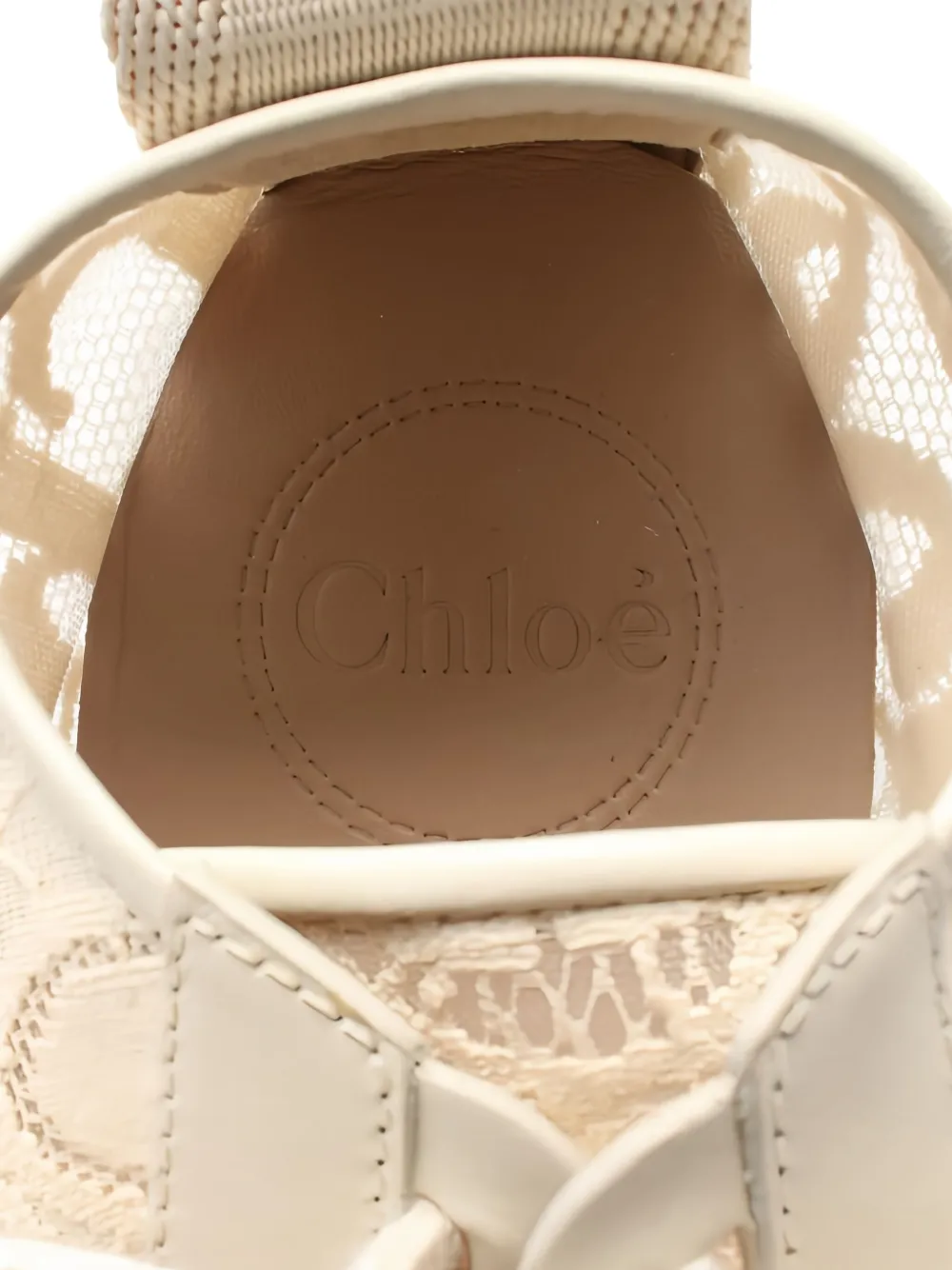 Pre-owned Chloé Lauren Lace Leather-trimmed Sneakers In Neutral