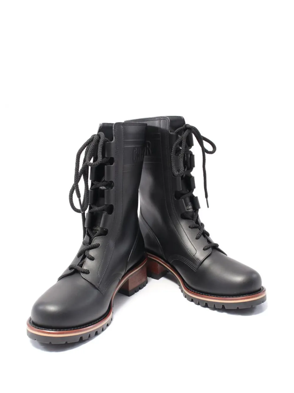 Christian Dior Pre-Owned Combat boots met logo-reliëf en veters - Zwart