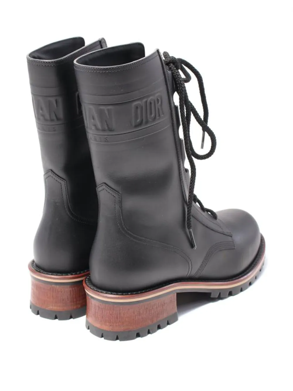 Pre-owned Dior Lace-up Debossed-logo Combat Boots In Black