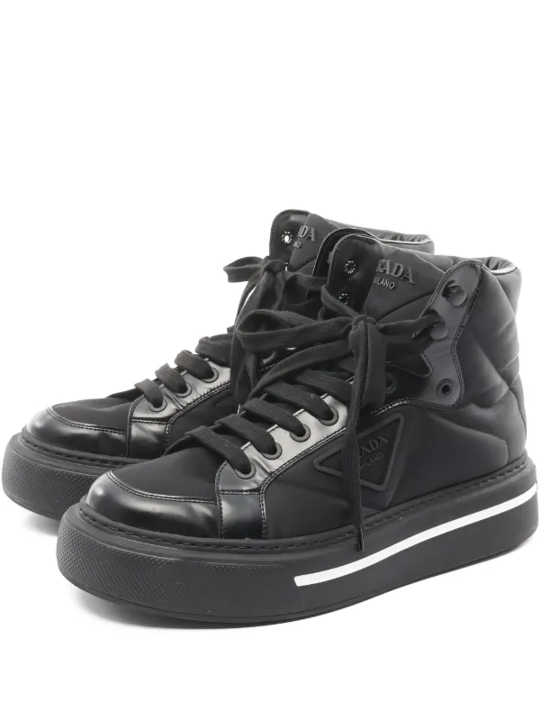 Prada Pre-Owned Re-Nylon Quilted high-top Leather Sneakers