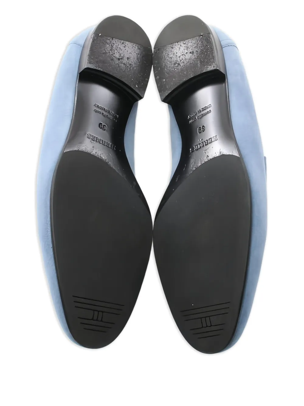 Pre-owned Hermes H-buckle Suede Loafers In Blue