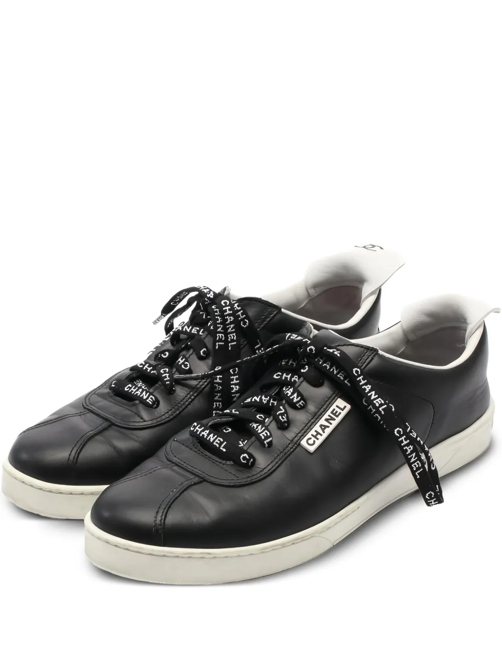 CHANEL Pre-Owned logo-print leather sneakers | Black | Image 1