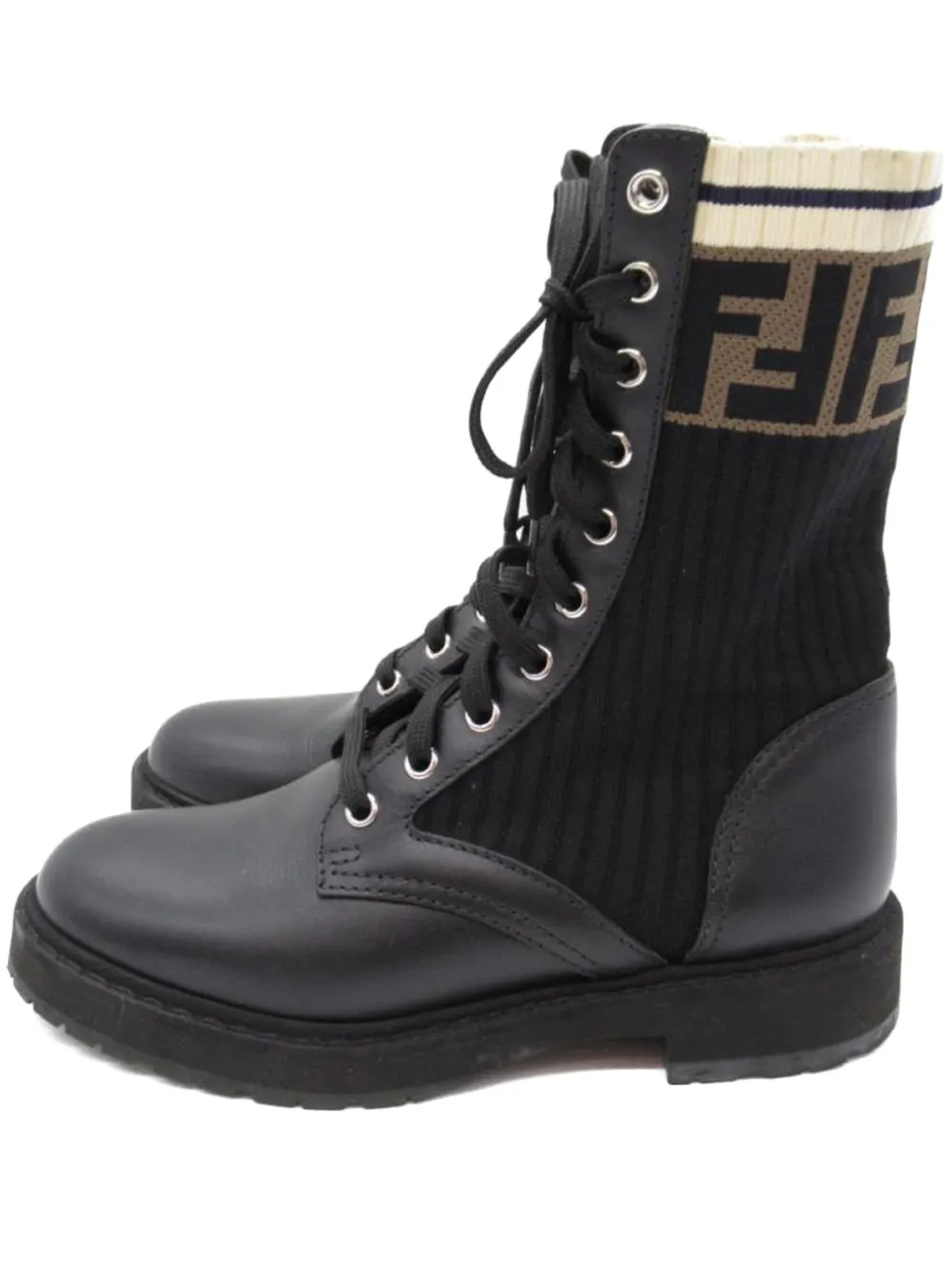 Fendi Pre-Owned logo-knit leather boots | Black | Image 1