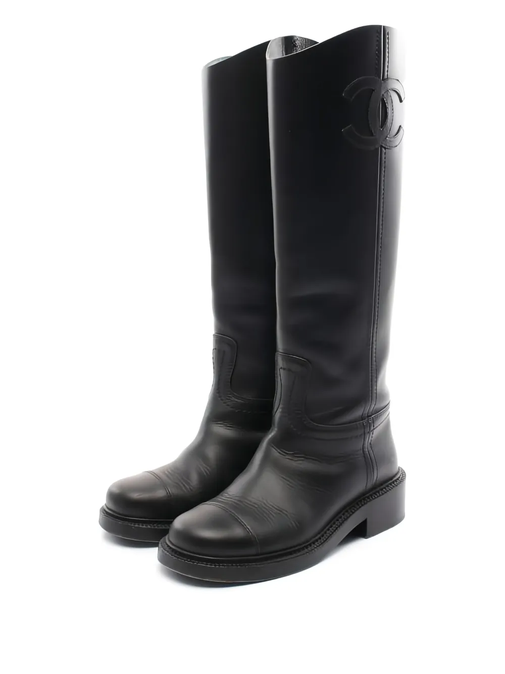 Pre-owned Chanel Logo-detail Leather Boots In Black