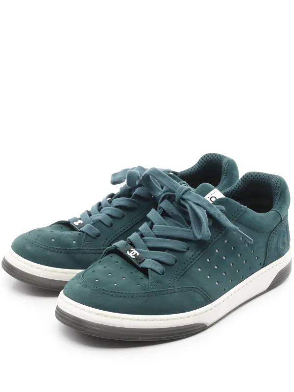 CHANEL Pre-Owned Perforated Suede Sneakers Green FARFETCH GE