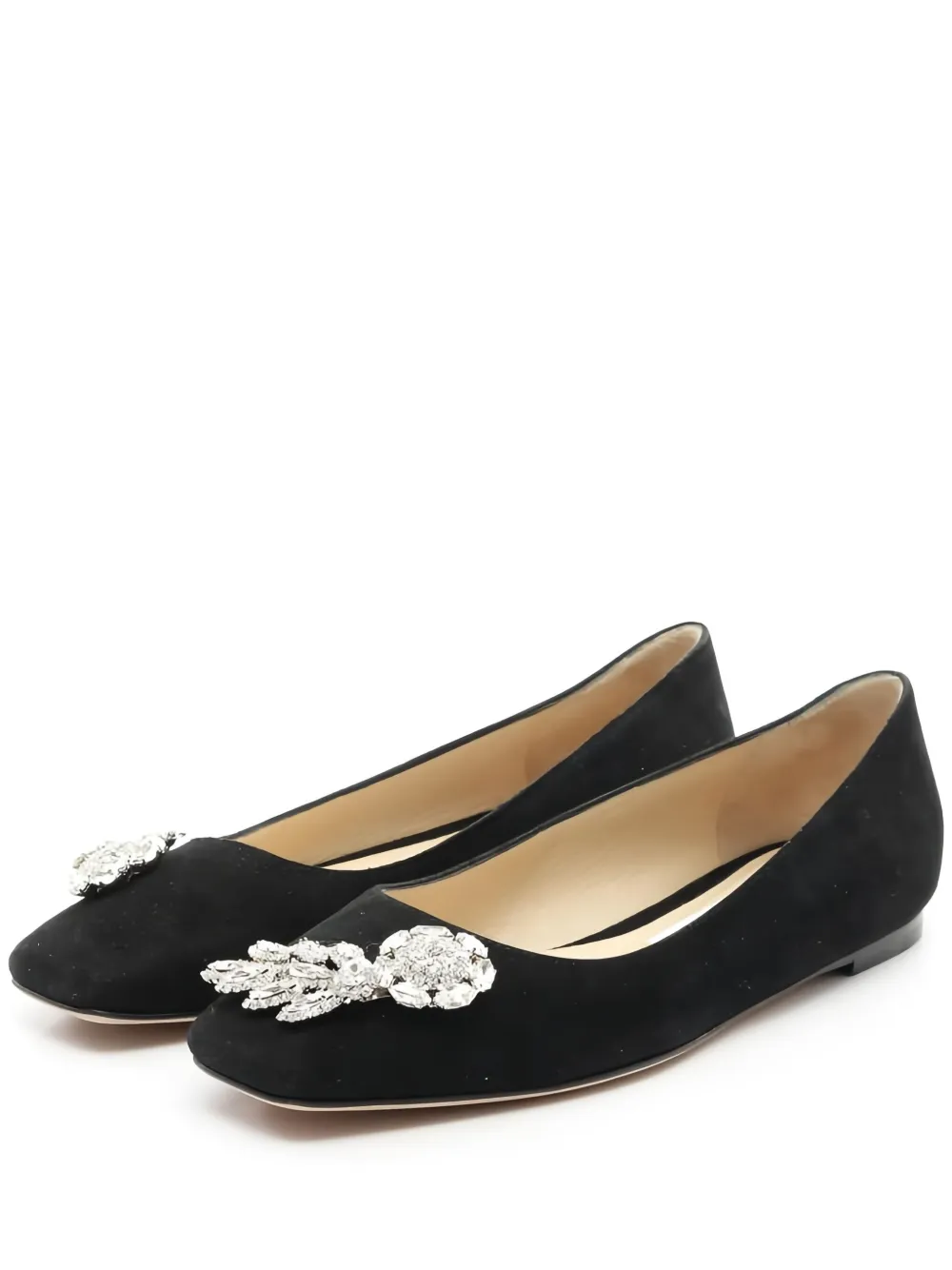 Pre-owned Jimmy Choo Mirele Jewel-embellished Flat Pumps In Black