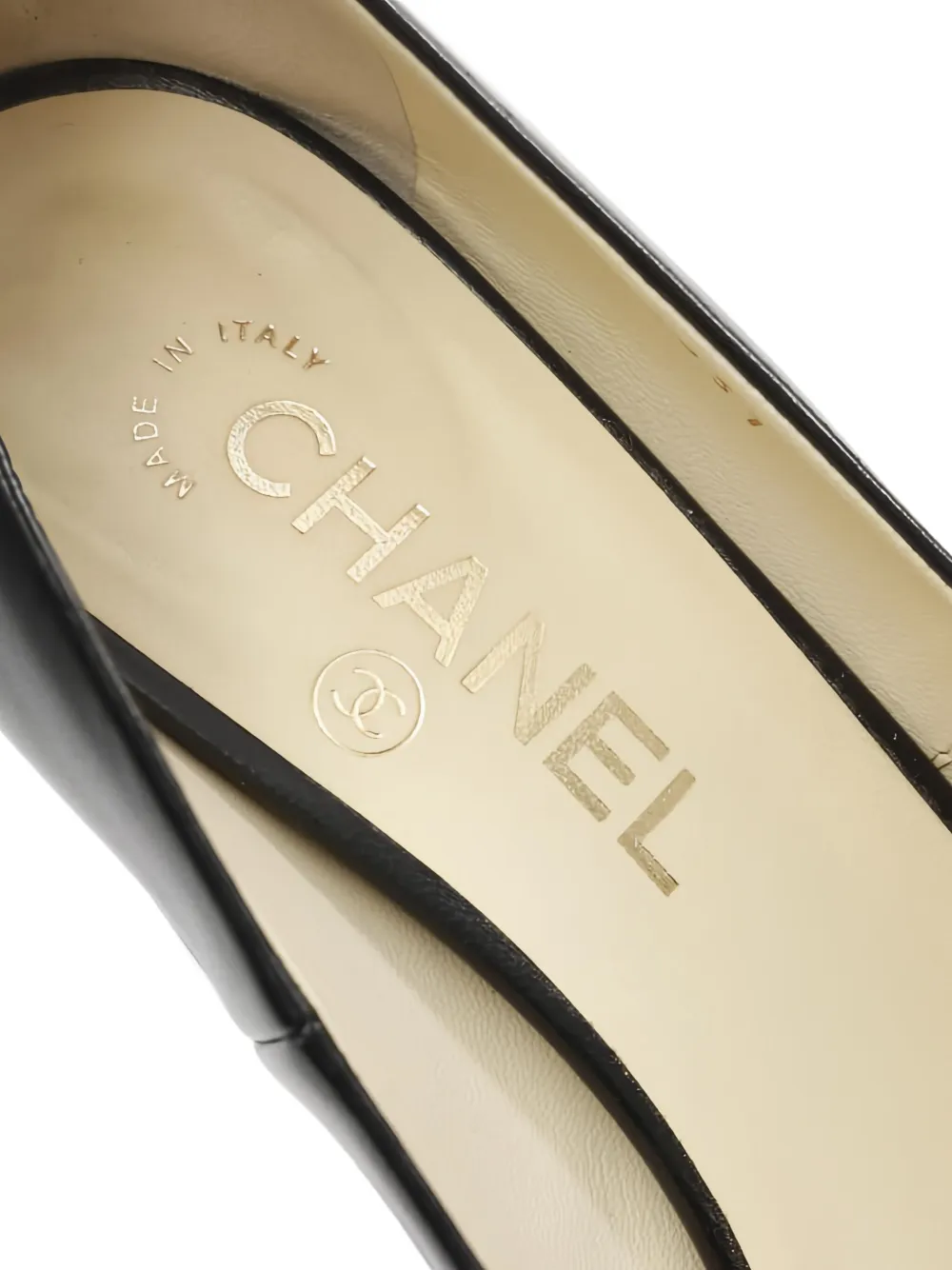 Pre-owned Chanel 90mm Chain-embellished Peep-toe Pumps In Black