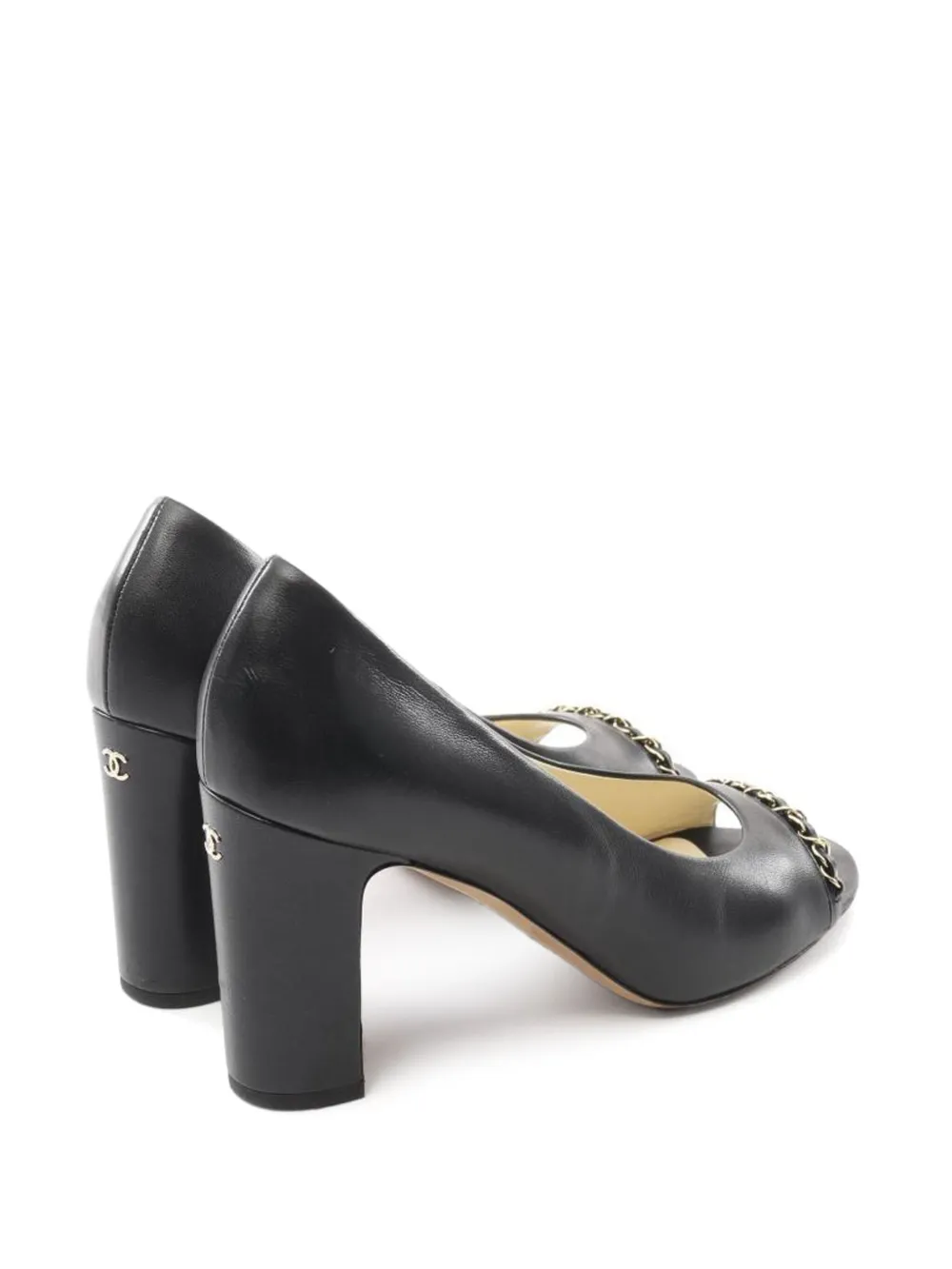 CHANEL Pre-Owned 90 mm pumps met open neus en ketting - Zwart